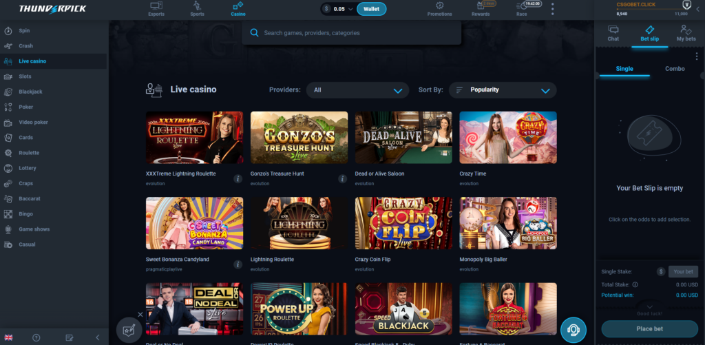 thunderpick live casino games
